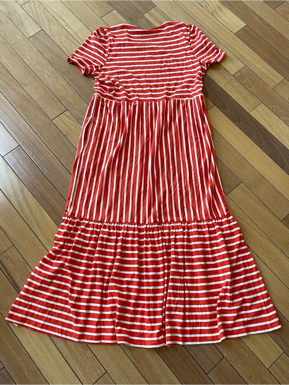 Boden Emma Tiered Jersey Midi Dress Fiesta & White Stripe US 10R UK 14R - Picture 6 of 10